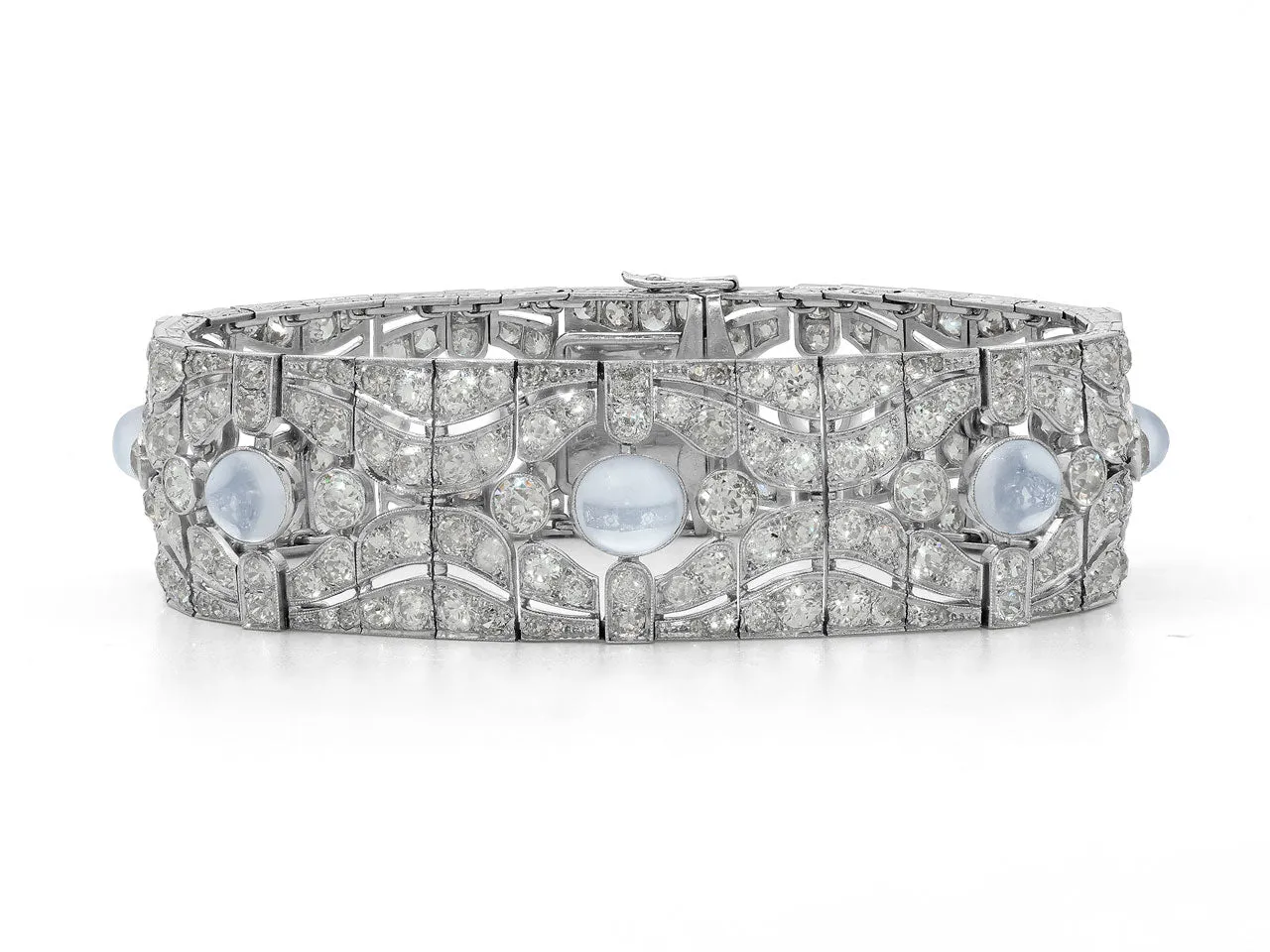 Antique Edwardian Moonstone and Diamond Bracelet in Platinum, French