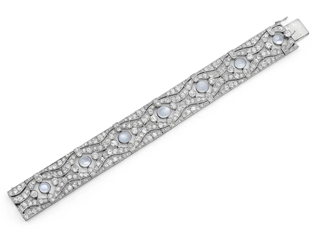 Antique Edwardian Moonstone and Diamond Bracelet in Platinum, French