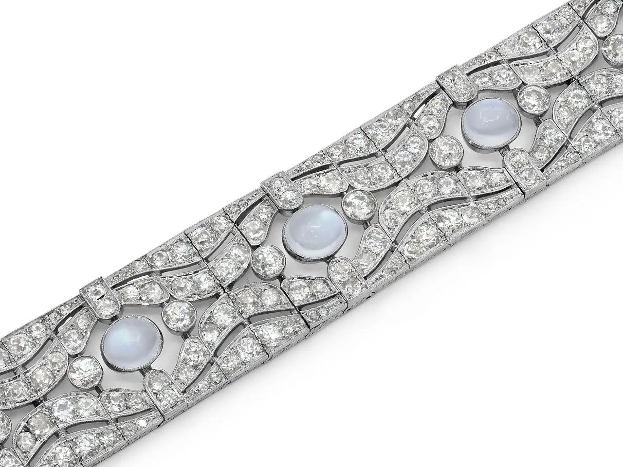 Antique Edwardian Moonstone and Diamond Bracelet in Platinum, French