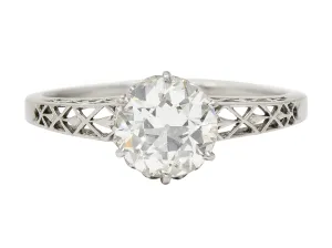 Art Deco 1.42 CTW Platinum Fleur-De-Lis Trellis Solitaire Engagement Ring
