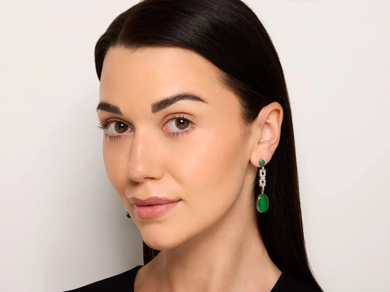 Art Deco Diamond and Jade Earrings in Platinum