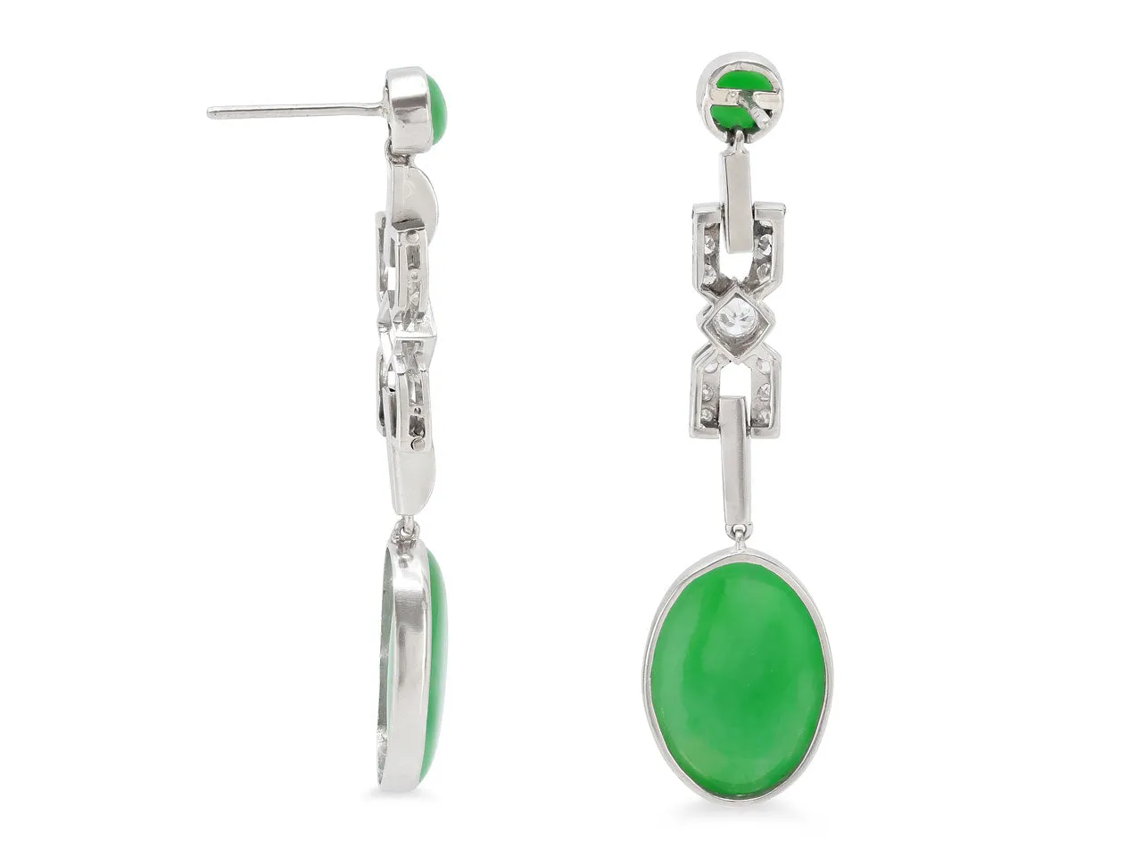 Art Deco Diamond and Jade Earrings in Platinum