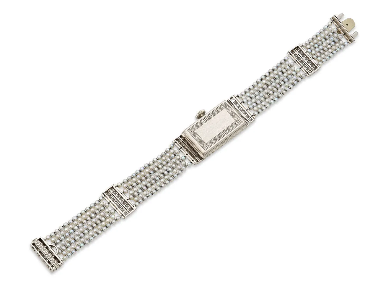 Art Deco Diamond and Natural Seed Pearl Watch in Platinum