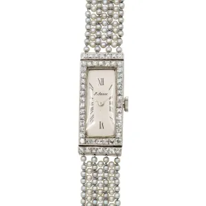 Art Deco Diamond and Natural Seed Pearl Watch in Platinum