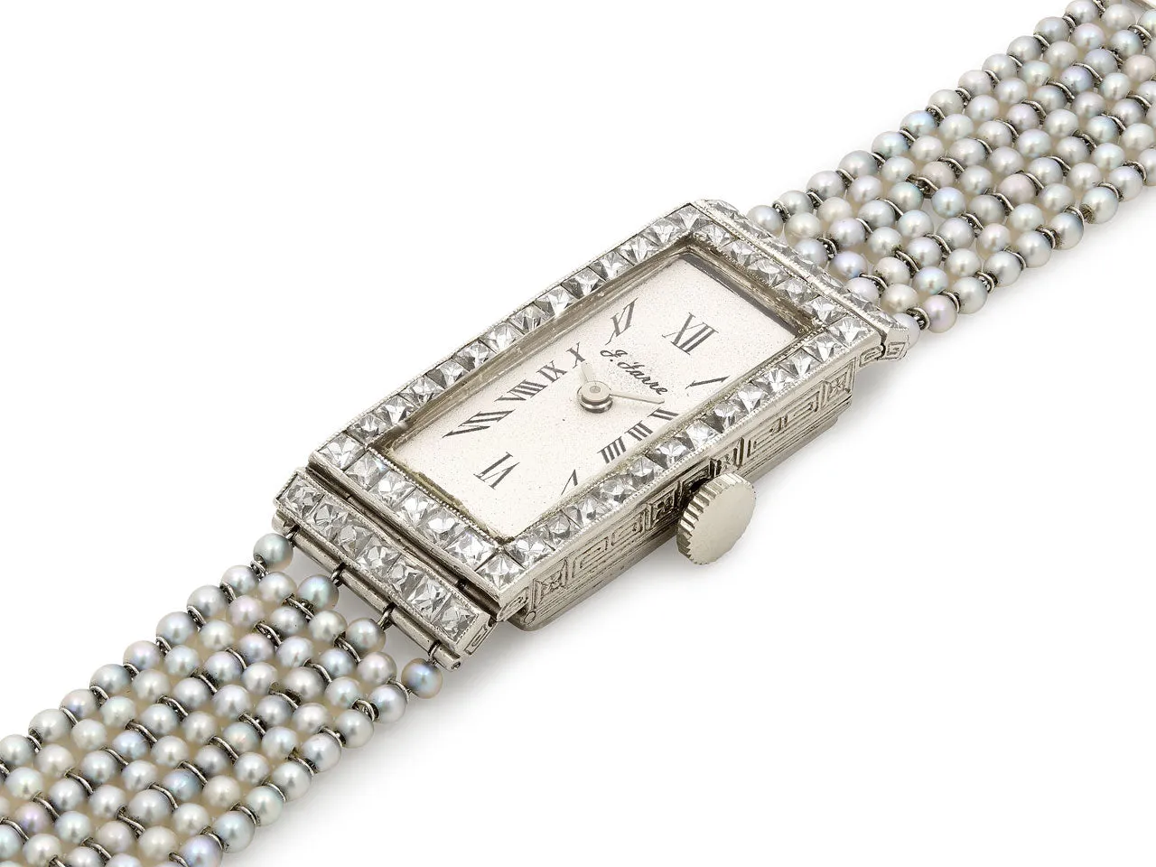Art Deco Diamond and Natural Seed Pearl Watch in Platinum