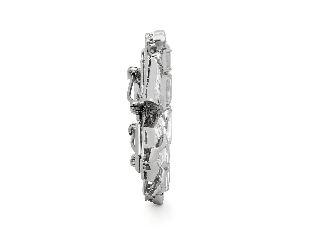 Art Deco Diamond Double Clip Brooch in Platinum