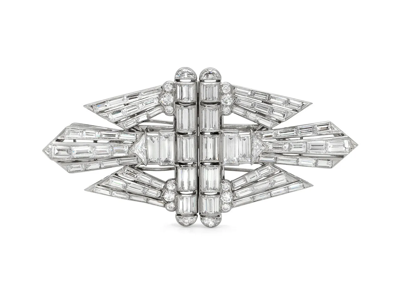 Art Deco Diamond Double Clip Brooch in Platinum