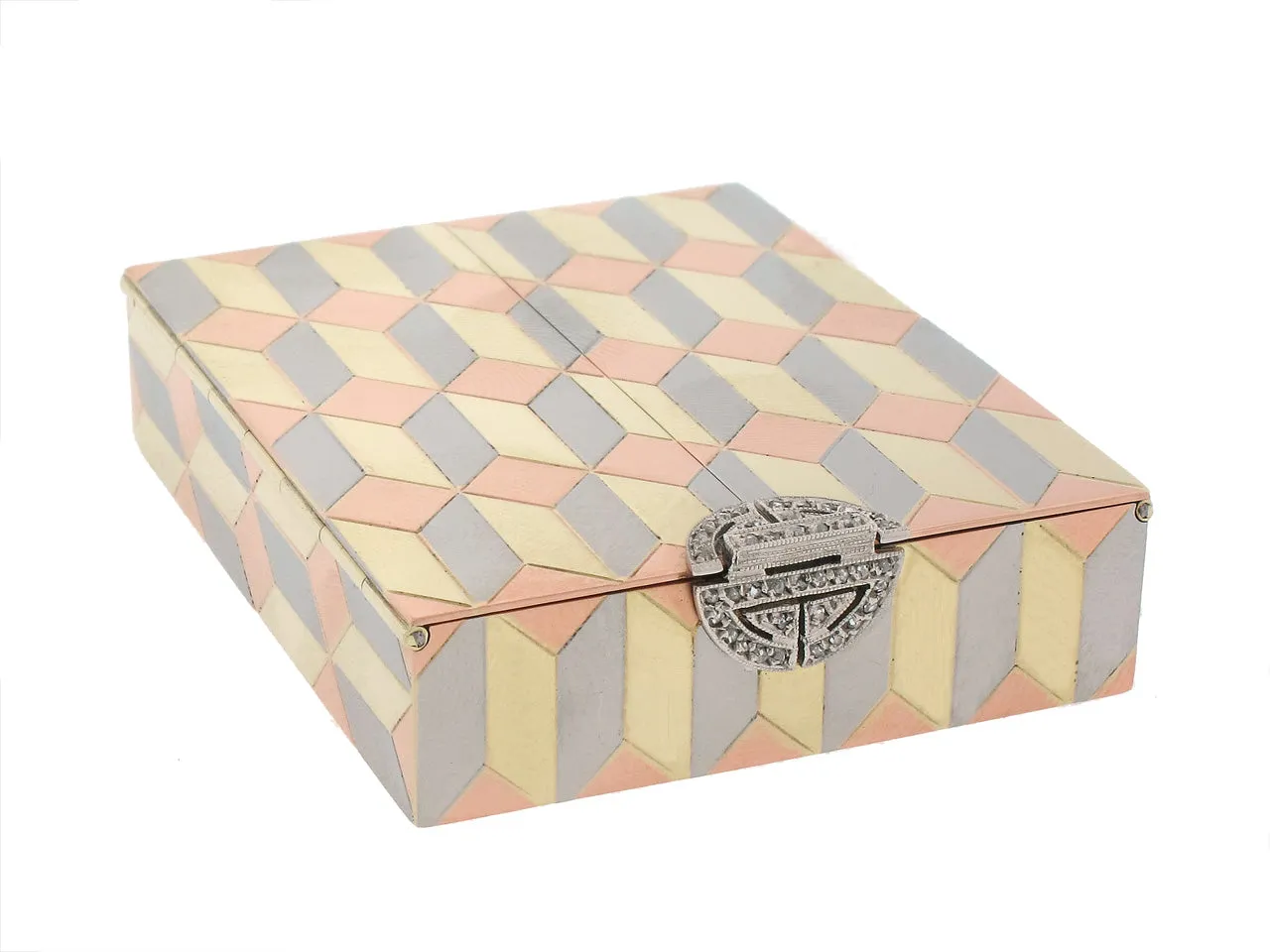 Art Deco Diamond Triptych Compact in 14K Tricolor Gold