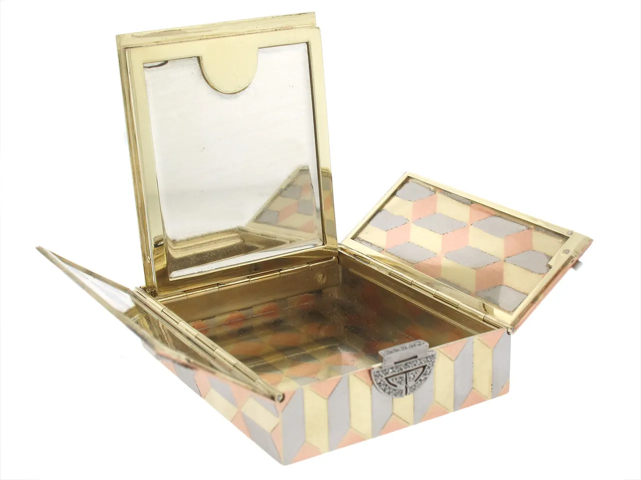 Art Deco Diamond Triptych Compact in 14K Tricolor Gold