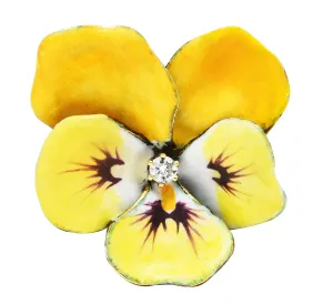 Art Nouveau Diamond Enamel 14 Karat Yellow Gold Pansy Antique Brooch