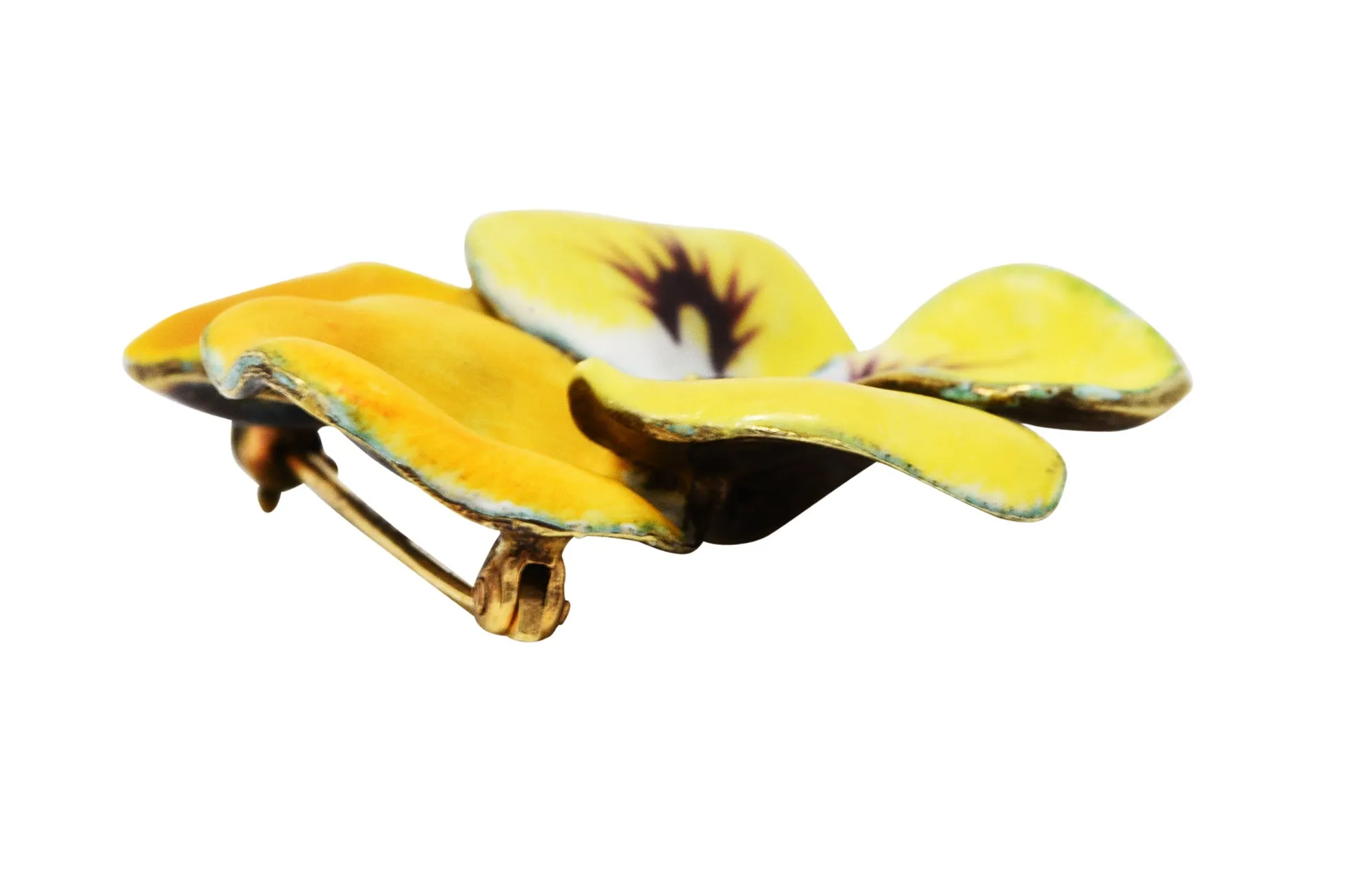 Art Nouveau Diamond Enamel 14 Karat Yellow Gold Pansy Antique Brooch