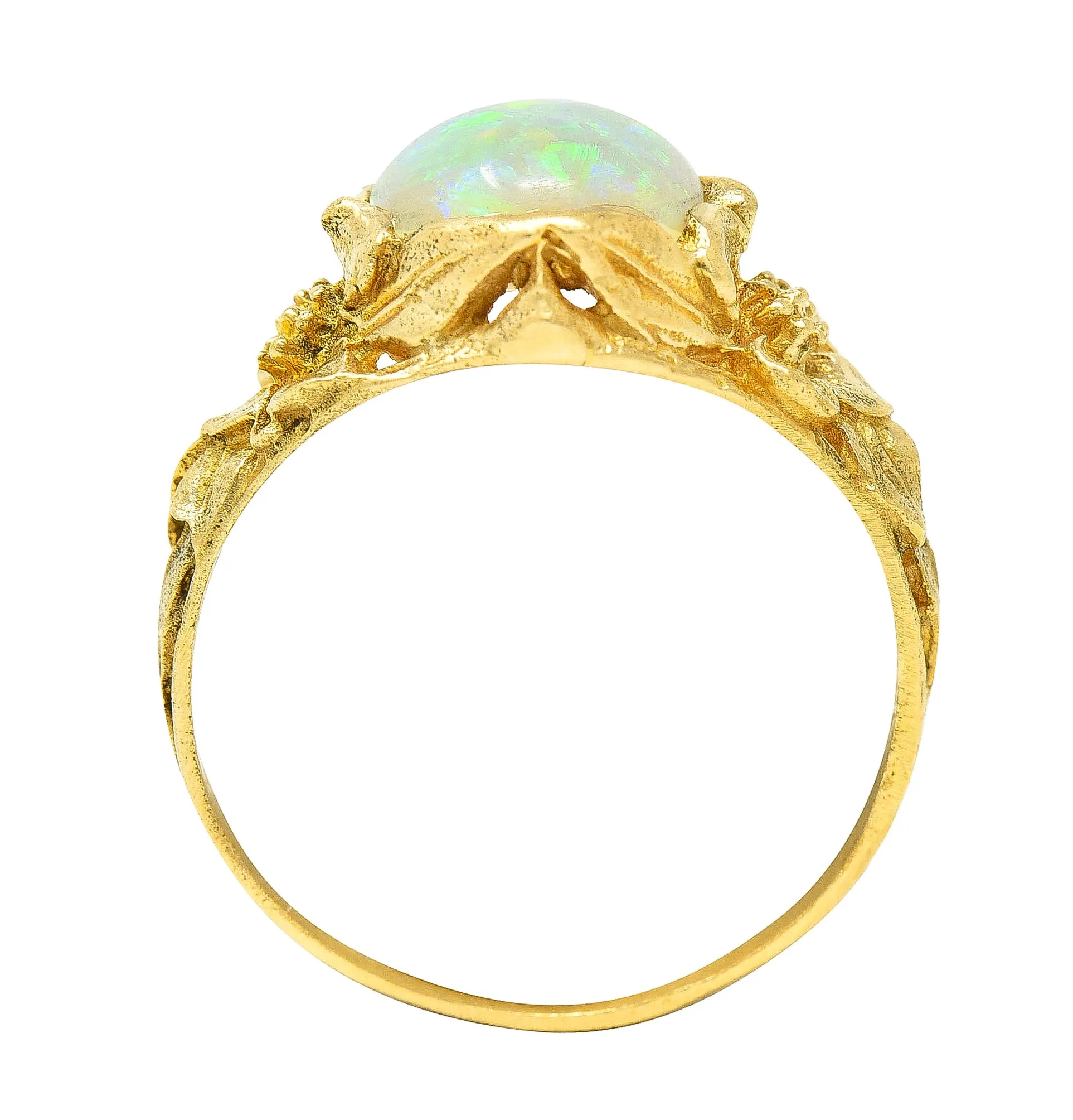 Art Nouveau Opal Cabochon 18 Karat Yellow Gold Forget-Me-Not Antique Ring