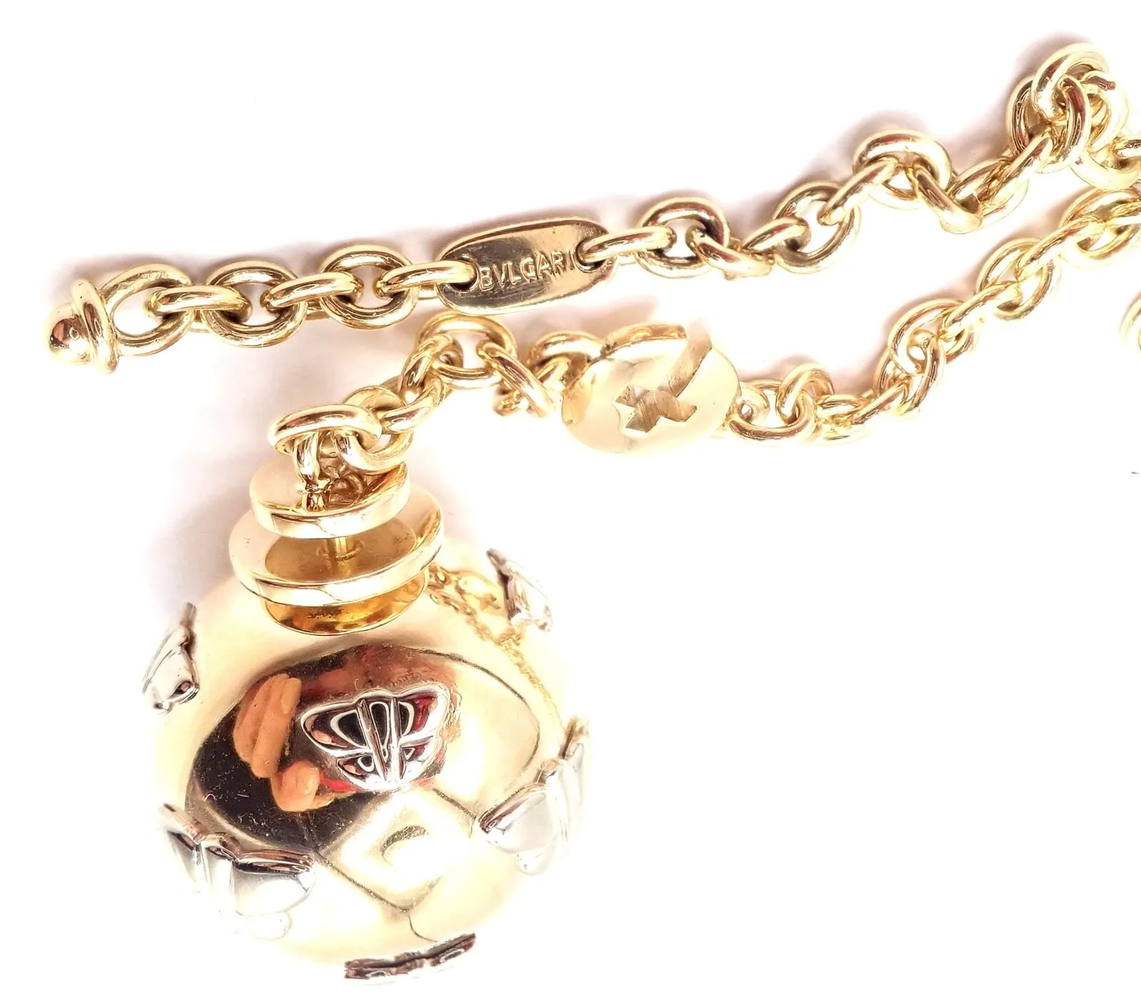 Authentic! Bulgari Bvlgari 18k Yellow Gold Butterfly Globe Pendant Link Chain