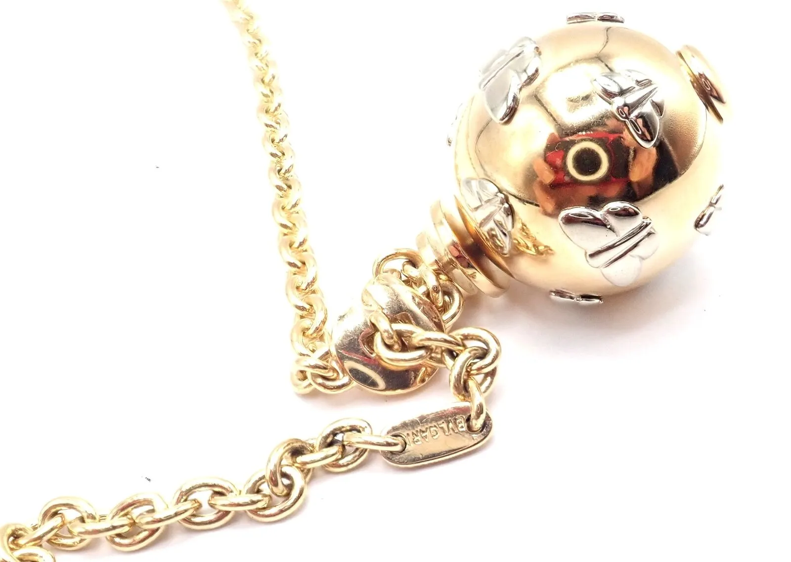 Authentic! Bulgari Bvlgari 18k Yellow Gold Butterfly Globe Pendant Link Chain