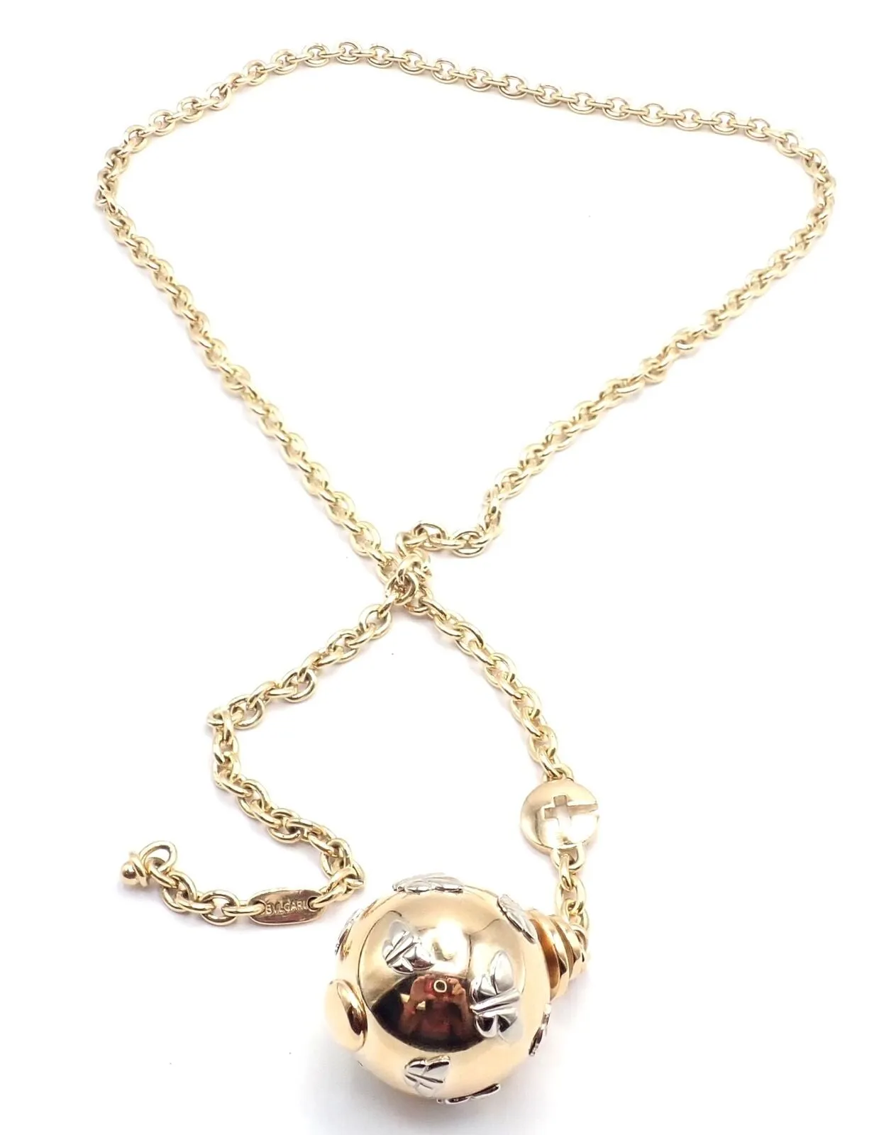 Authentic! Bulgari Bvlgari 18k Yellow Gold Butterfly Globe Pendant Link Chain