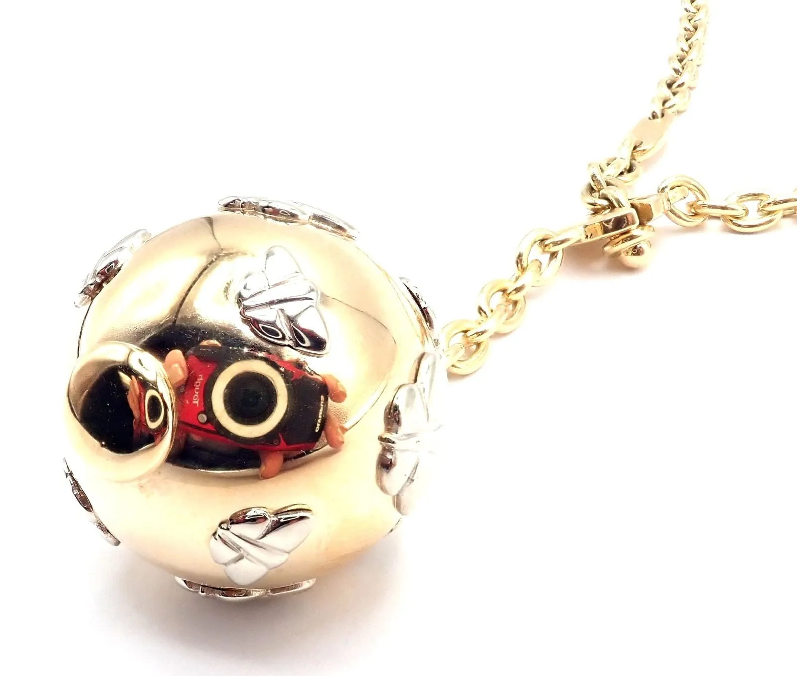 Authentic! Bulgari Bvlgari 18k Yellow Gold Butterfly Globe Pendant Link Chain