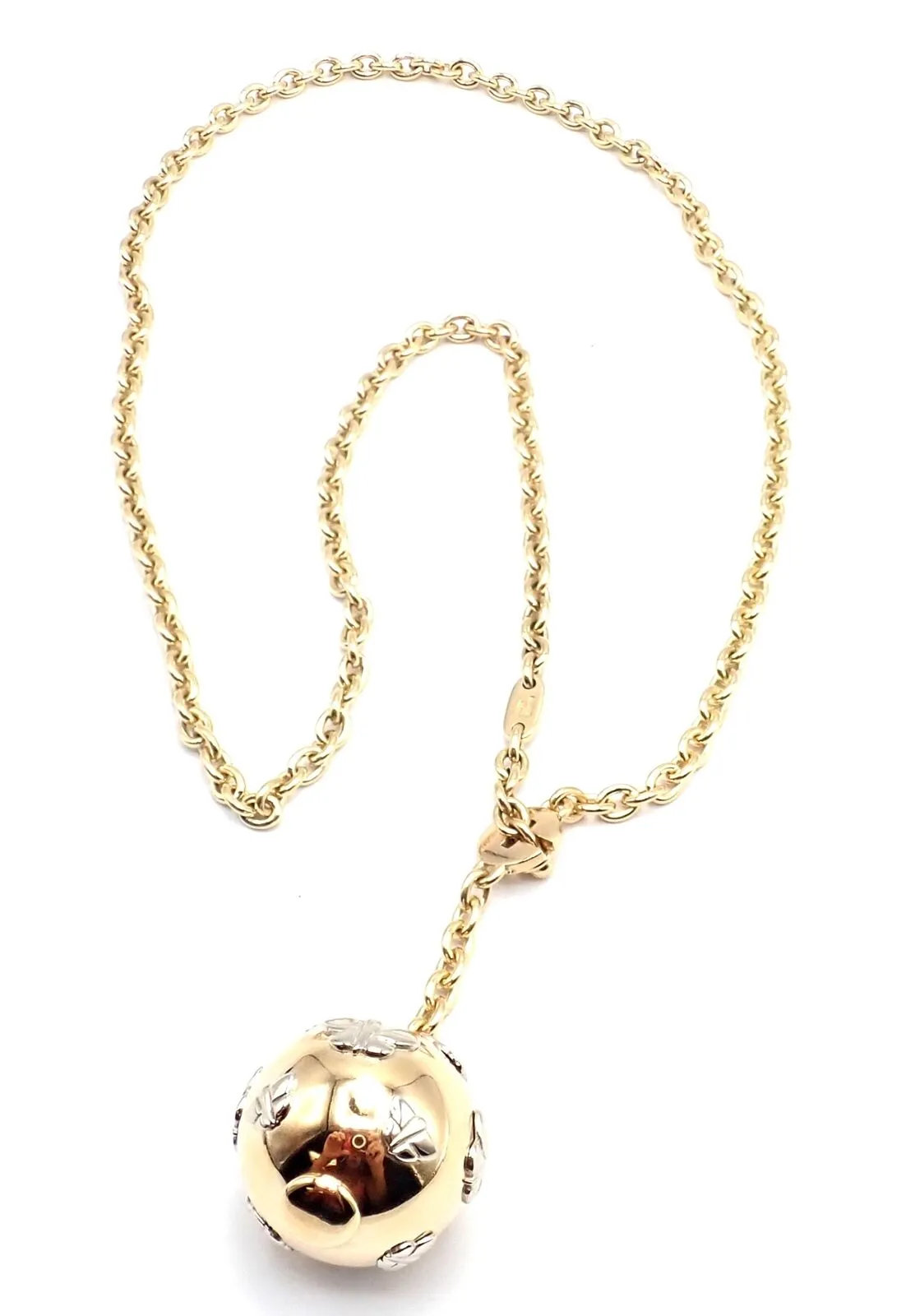 Authentic! Bulgari Bvlgari 18k Yellow Gold Butterfly Globe Pendant Link Chain