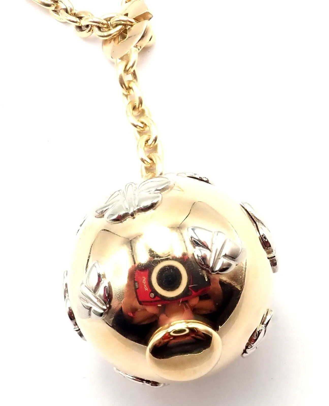 Authentic! Bulgari Bvlgari 18k Yellow Gold Butterfly Globe Pendant Link Chain