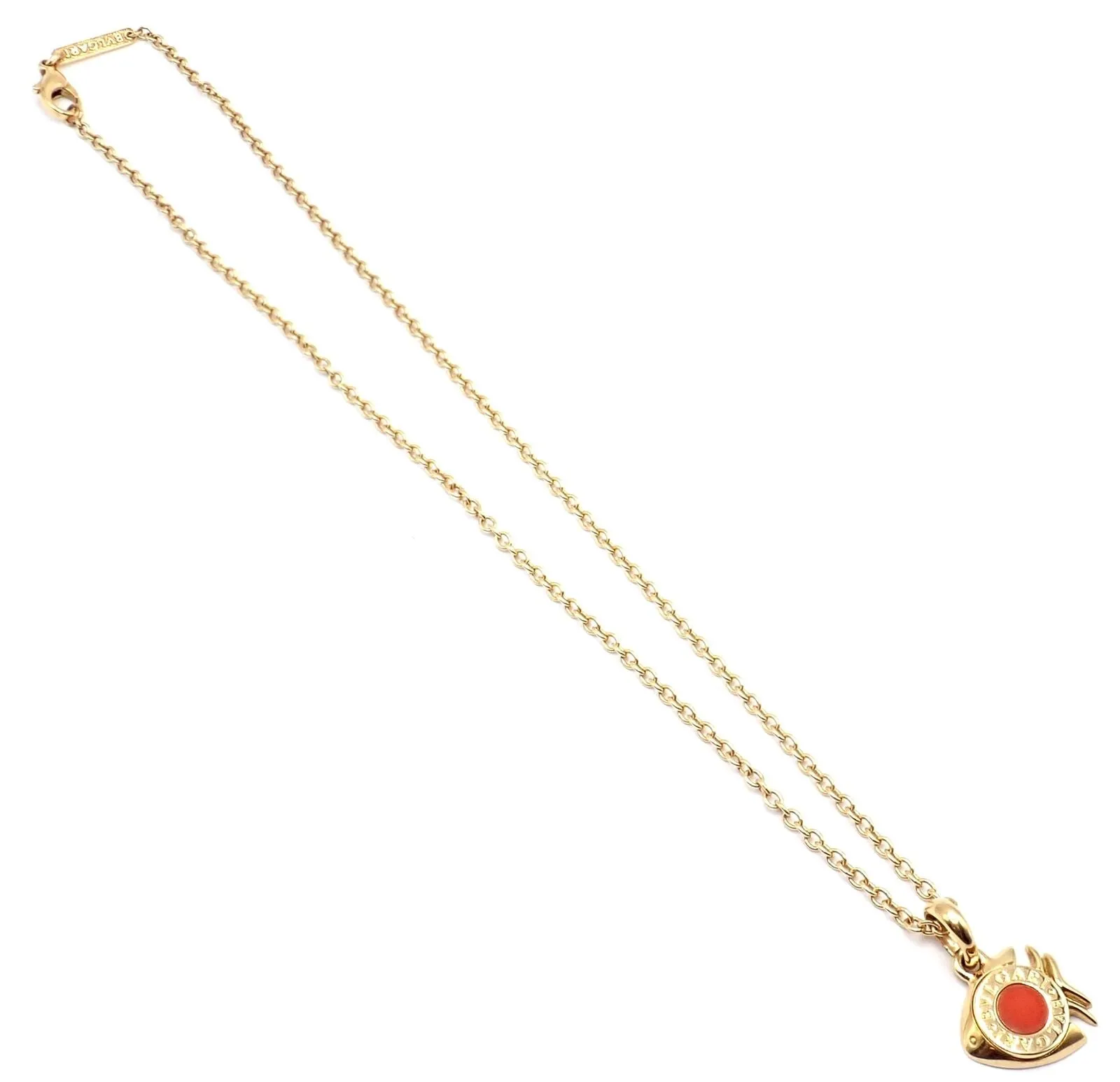Authentic! Bulgari Bvlgari 18k Yellow Gold Coral Naturalia Fish Pendant Necklace