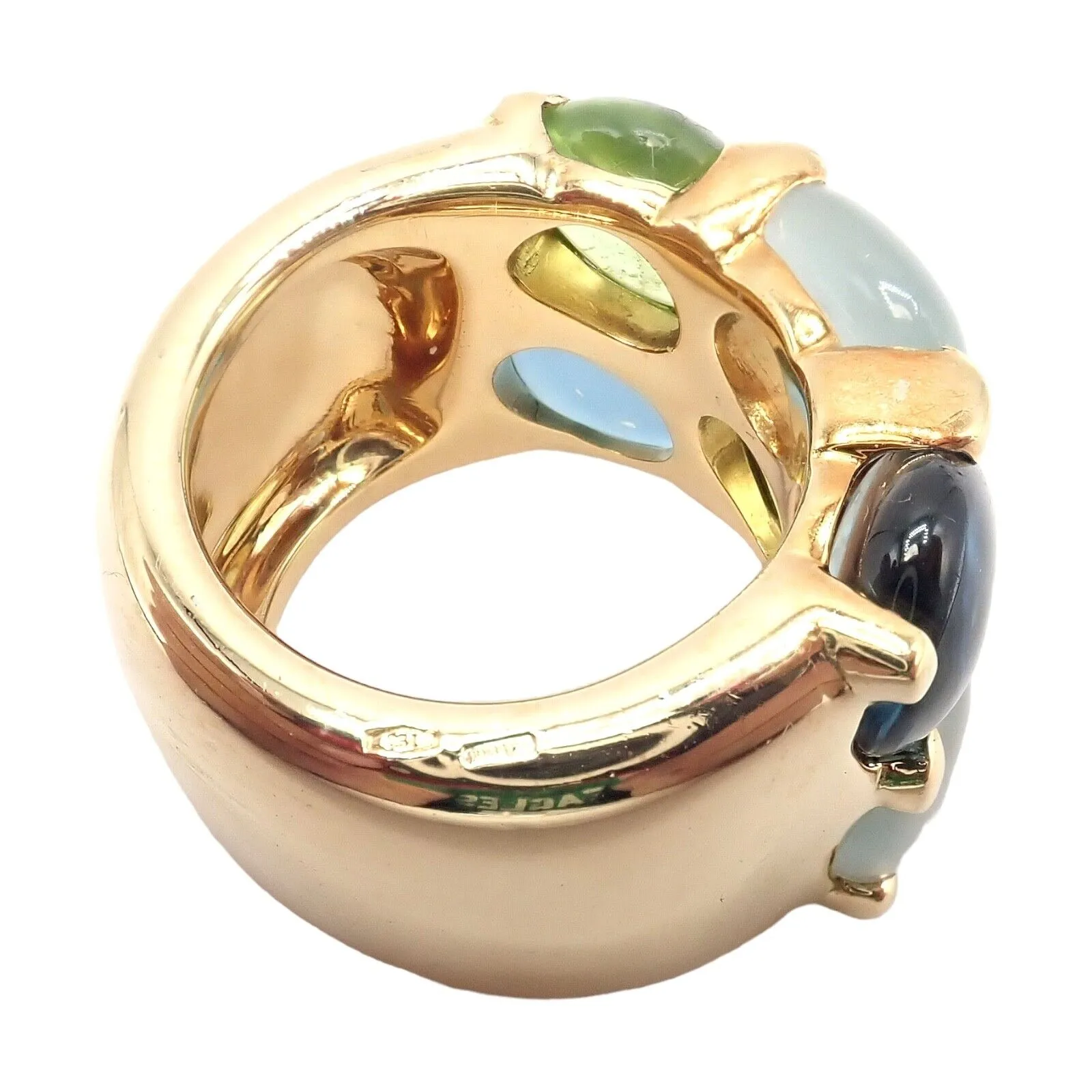 Authentic! Pomellato 18k Yellow Gold Sassi Large Peridot Topaz Aqua Ring sz 6