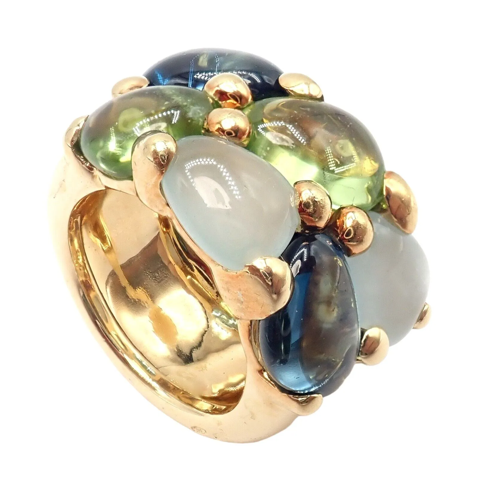 Authentic! Pomellato 18k Yellow Gold Sassi Large Peridot Topaz Aqua Ring sz 6