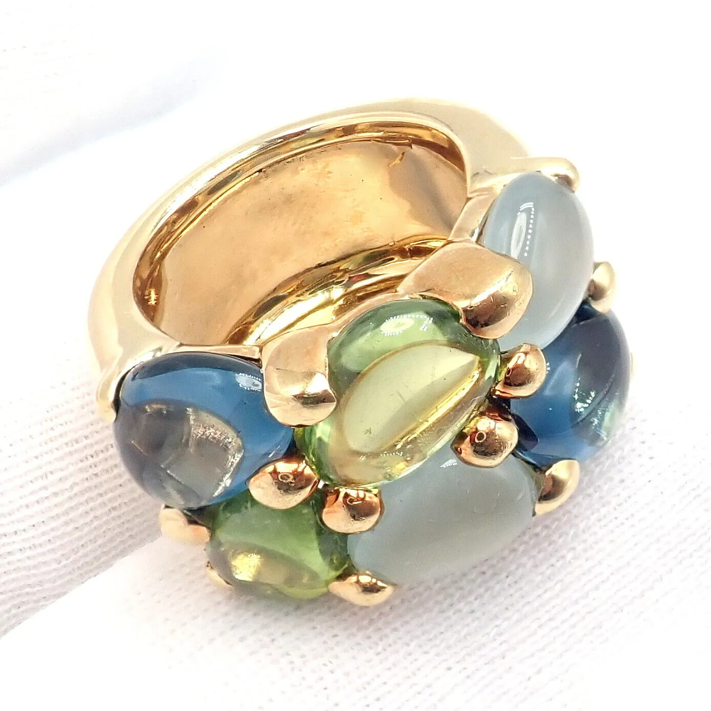 Authentic! Pomellato 18k Yellow Gold Sassi Large Peridot Topaz Aqua Ring sz 6