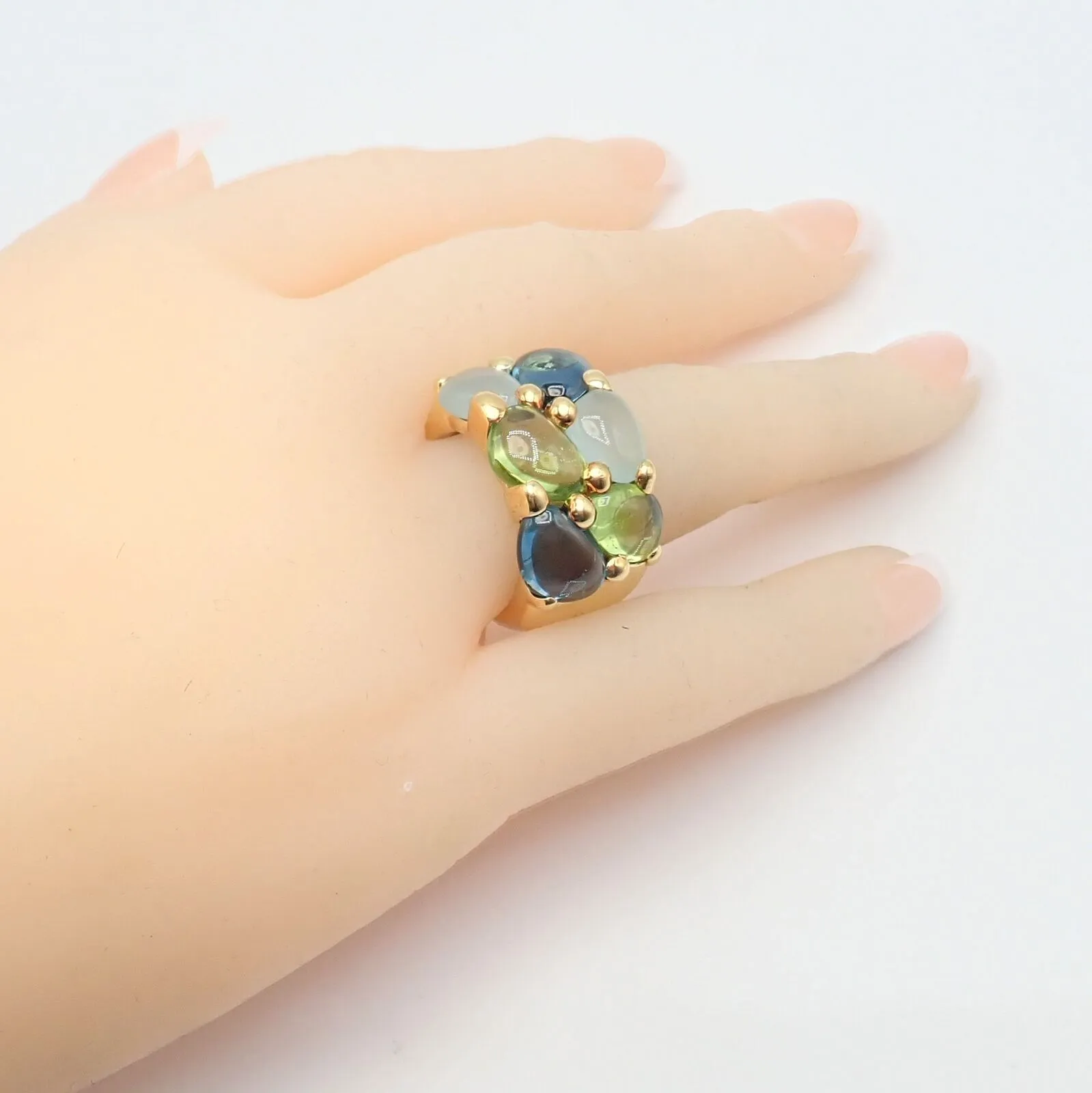 Authentic! Pomellato 18k Yellow Gold Sassi Large Peridot Topaz Aqua Ring sz 6