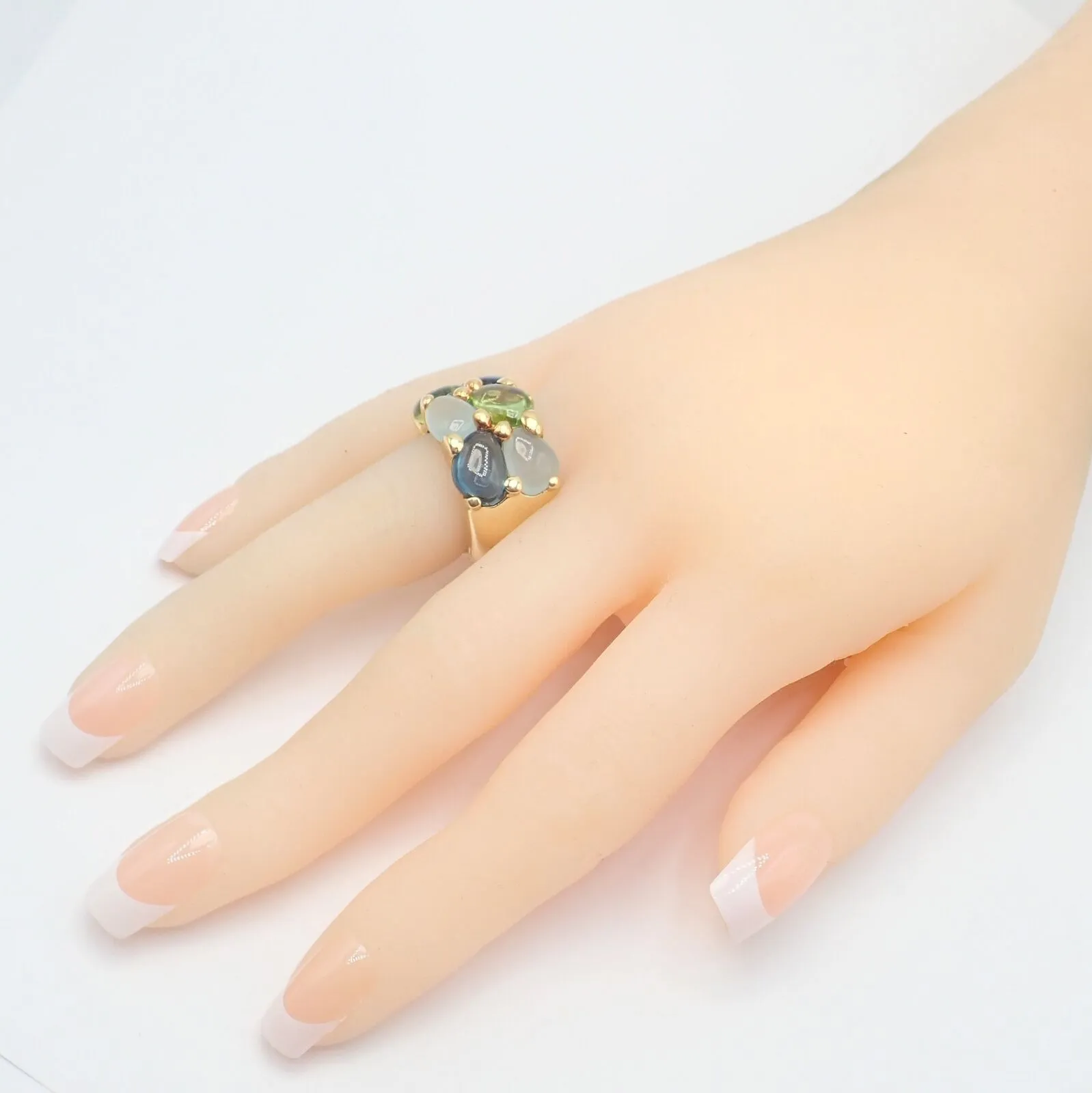 Authentic! Pomellato 18k Yellow Gold Sassi Large Peridot Topaz Aqua Ring sz 6