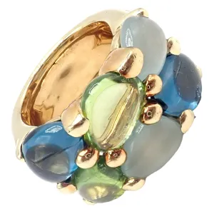 Authentic! Pomellato 18k Yellow Gold Sassi Large Peridot Topaz Aqua Ring sz 6
