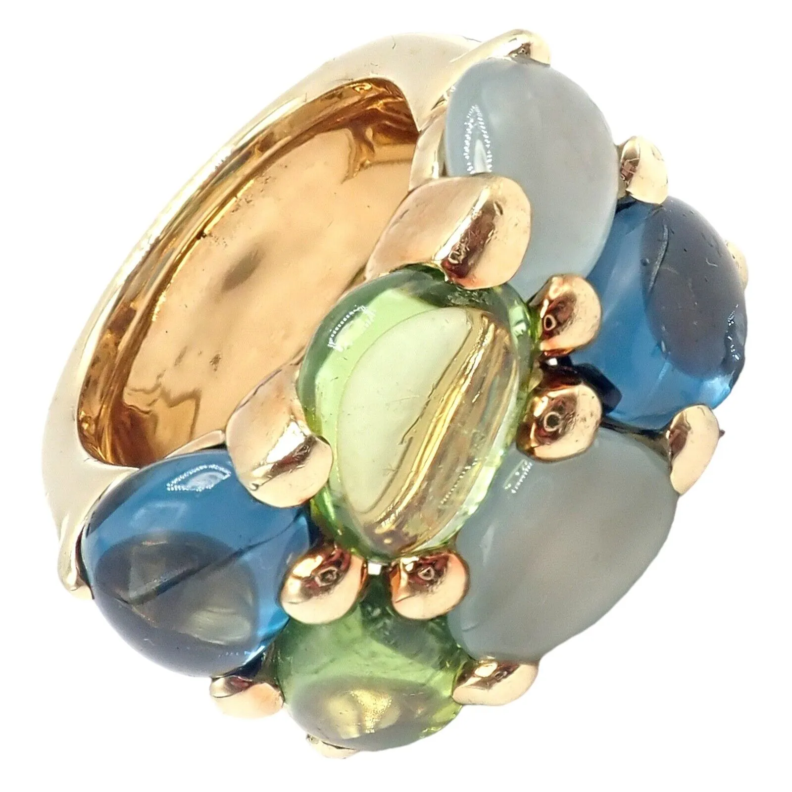 Authentic! Pomellato 18k Yellow Gold Sassi Large Peridot Topaz Aqua Ring sz 6