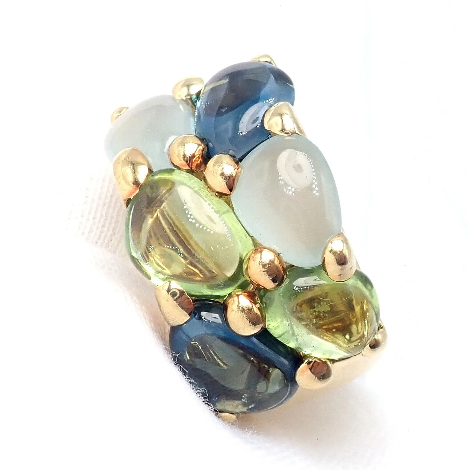 Authentic! Pomellato 18k Yellow Gold Sassi Large Peridot Topaz Aqua Ring sz 6