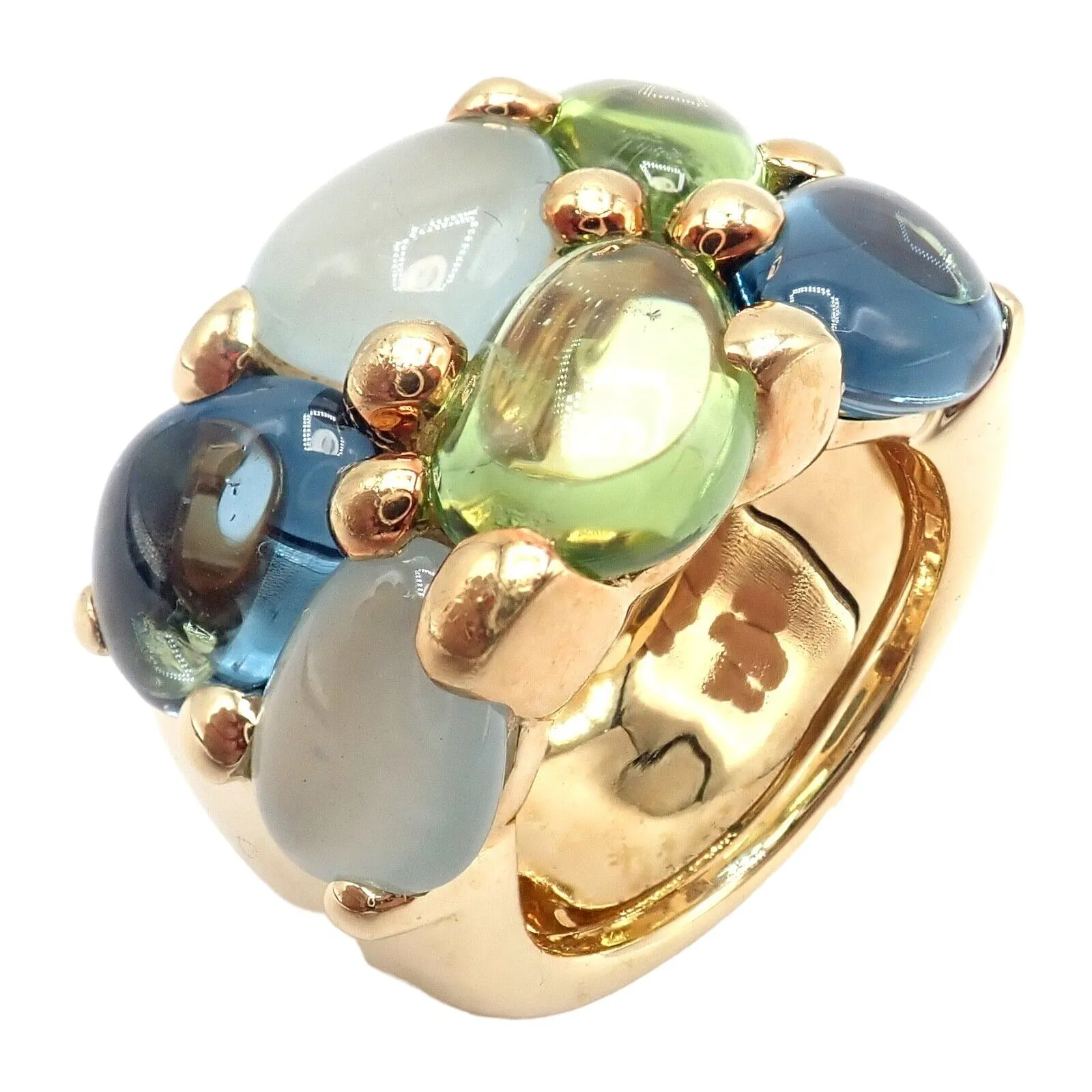 Authentic! Pomellato 18k Yellow Gold Sassi Large Peridot Topaz Aqua Ring sz 6
