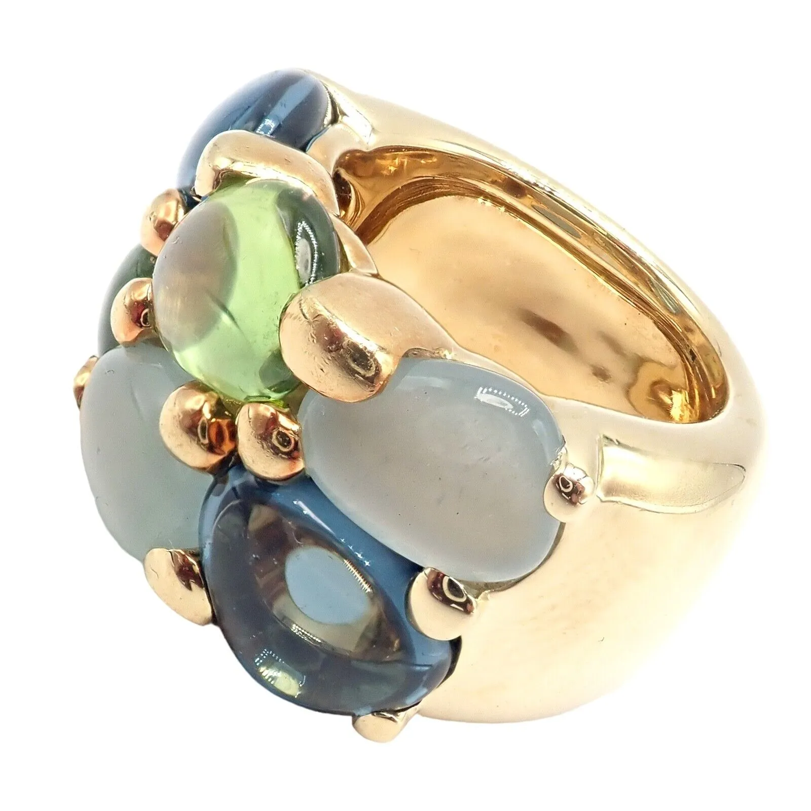 Authentic! Pomellato 18k Yellow Gold Sassi Large Peridot Topaz Aqua Ring sz 6
