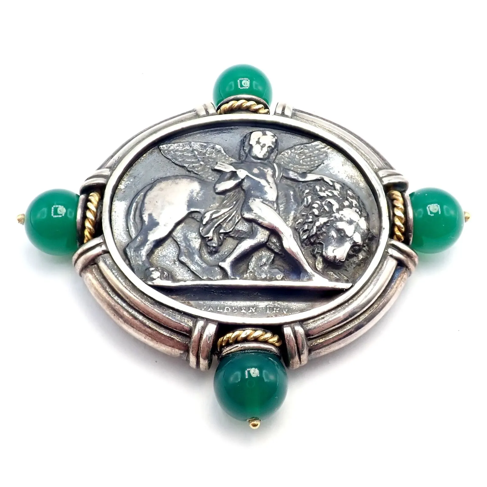 Authentic! SeidenGang 18k Yellow Gold Silver Large Medallion Chrysoprase Brooch