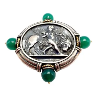 Authentic! SeidenGang 18k Yellow Gold Silver Large Medallion Chrysoprase Brooch