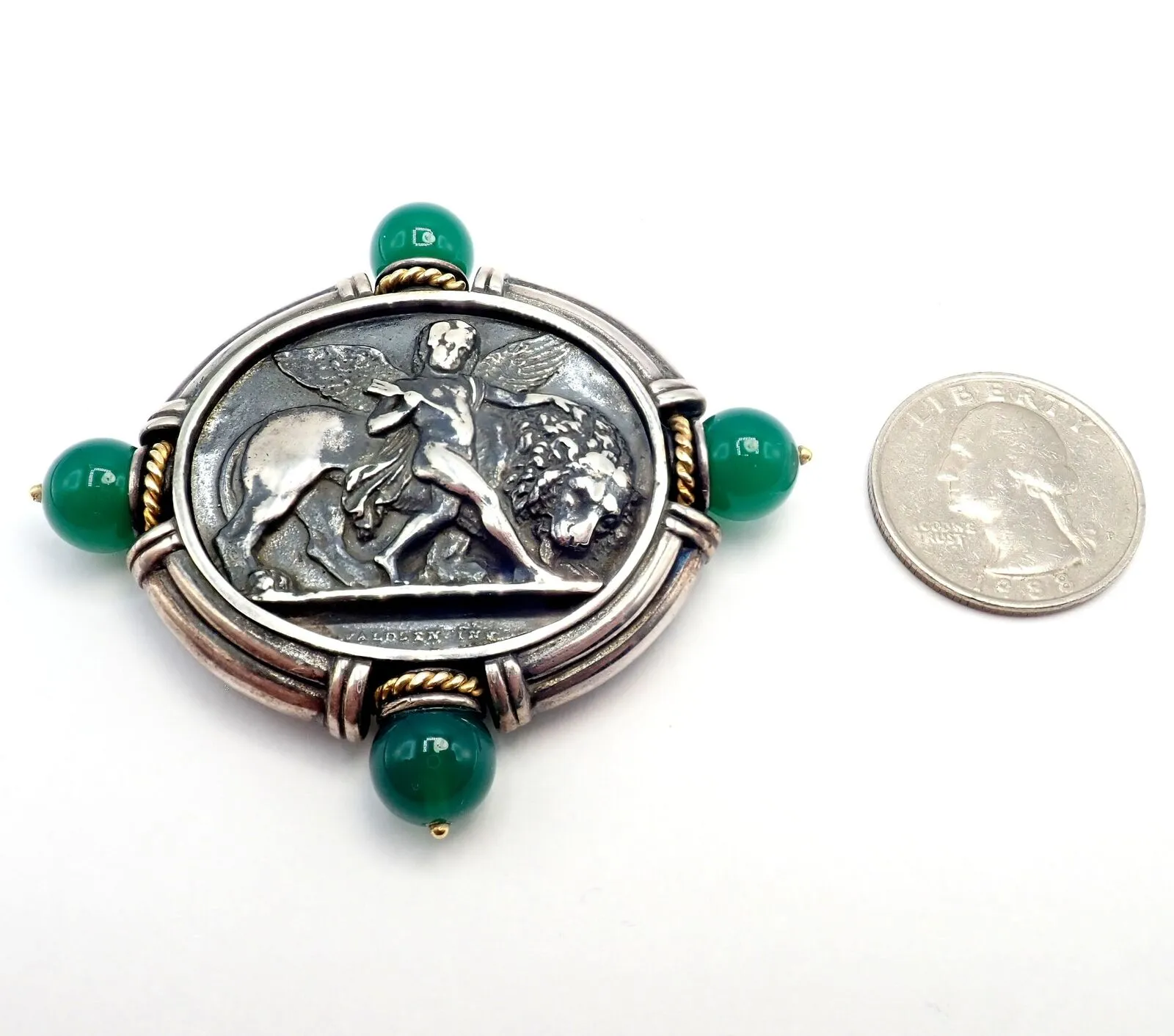 Authentic! SeidenGang 18k Yellow Gold Silver Large Medallion Chrysoprase Brooch