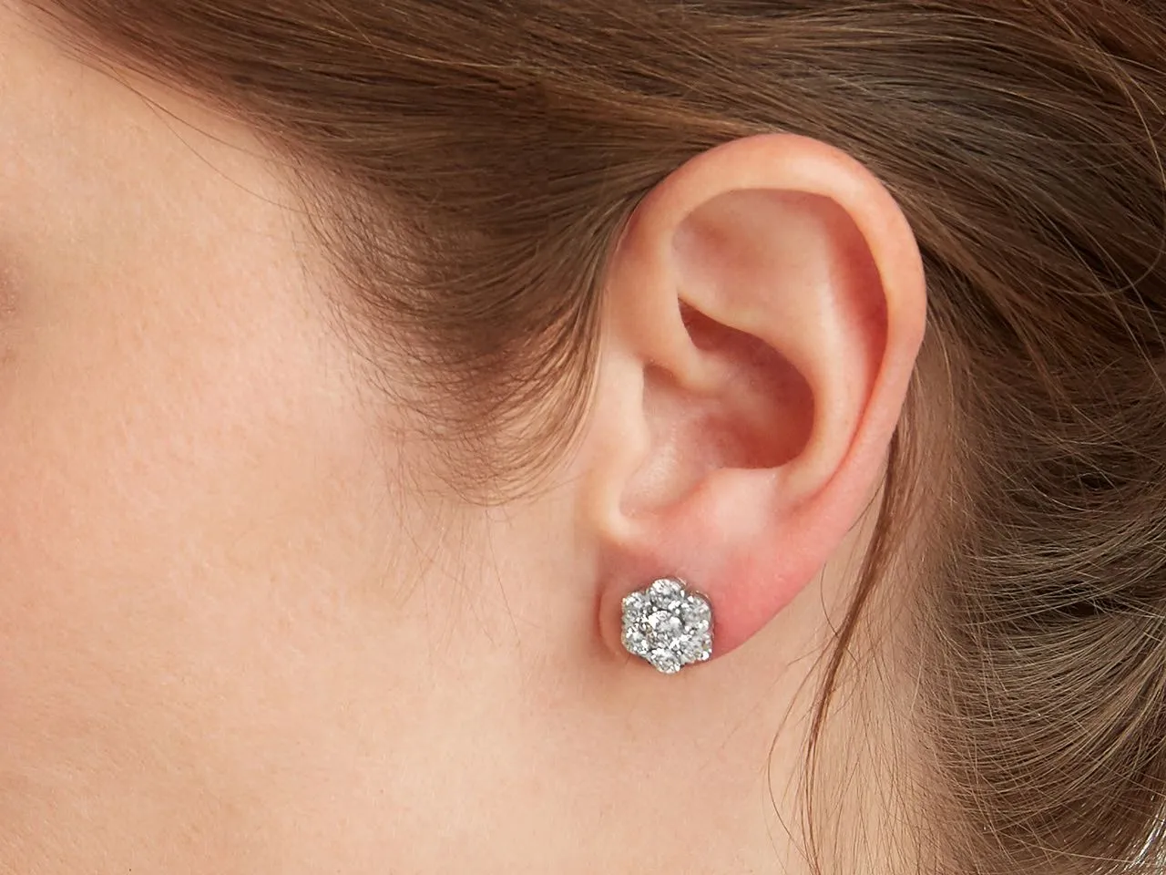 Beladora 'Bespoke' Floral Diamond Cluster Earrings in 18K White Gold
