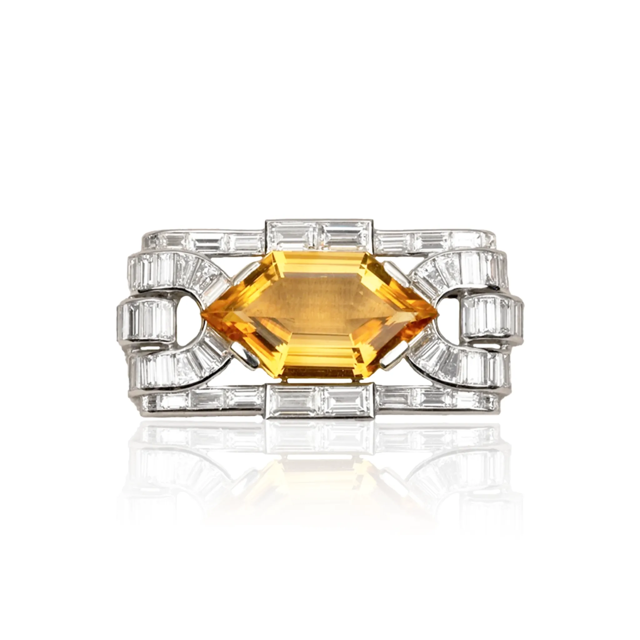 Boucheron Paris Art Deco Platinum Citrine & Diamond Brooch