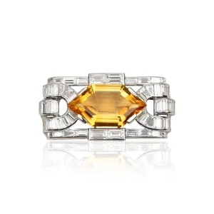 Boucheron Paris Art Deco Platinum Citrine & Diamond Brooch