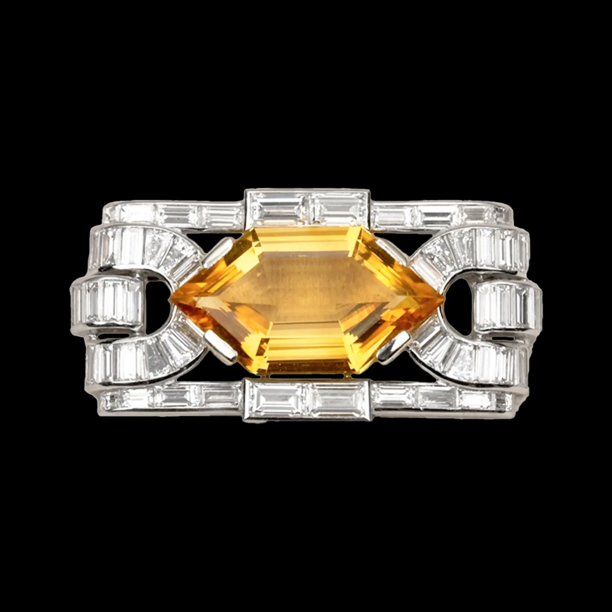 Boucheron Paris Art Deco Platinum Citrine & Diamond Brooch