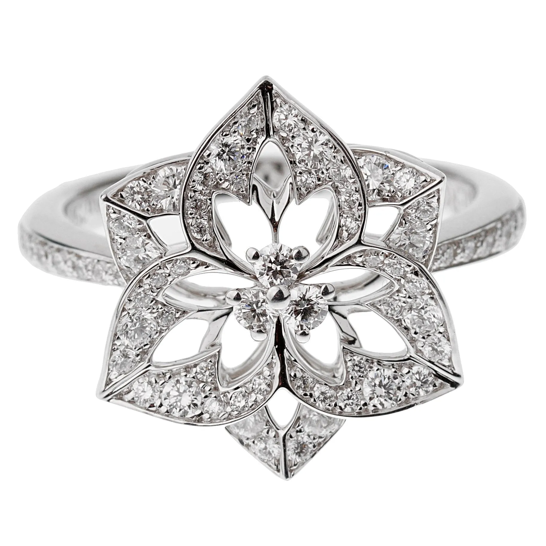 Boucheron Small Flower Diamond White Gold Cocktail Ring Sz 6 3/4