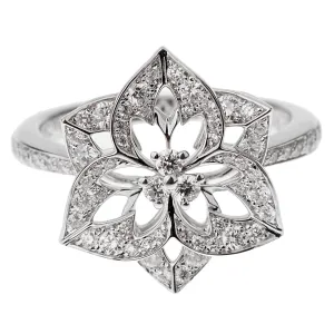 Boucheron Small Flower Diamond White Gold Cocktail Ring Sz 6 3/4