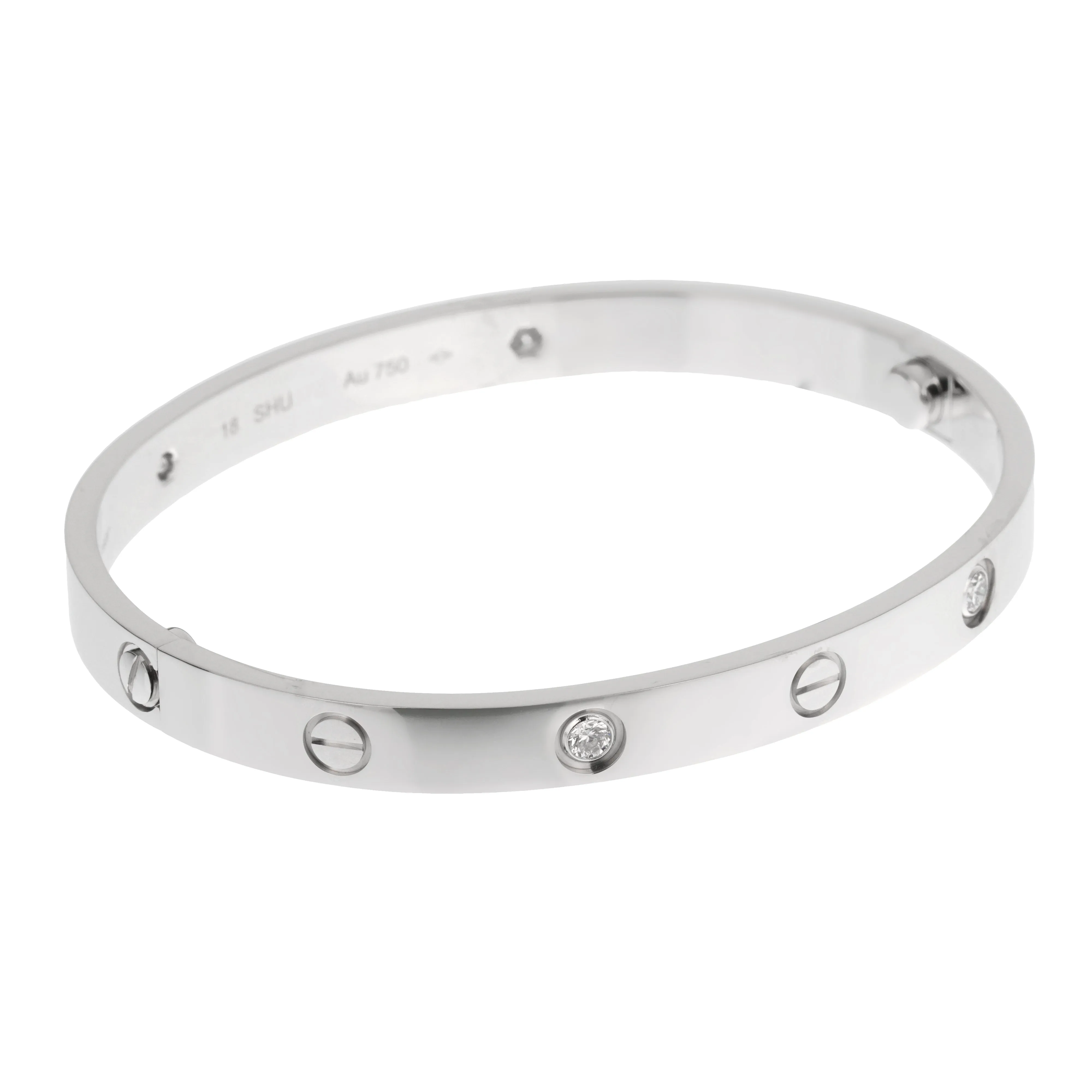 Cartier 4 Diamond Love Classic White Gold Bangle Bracelet Sz 18