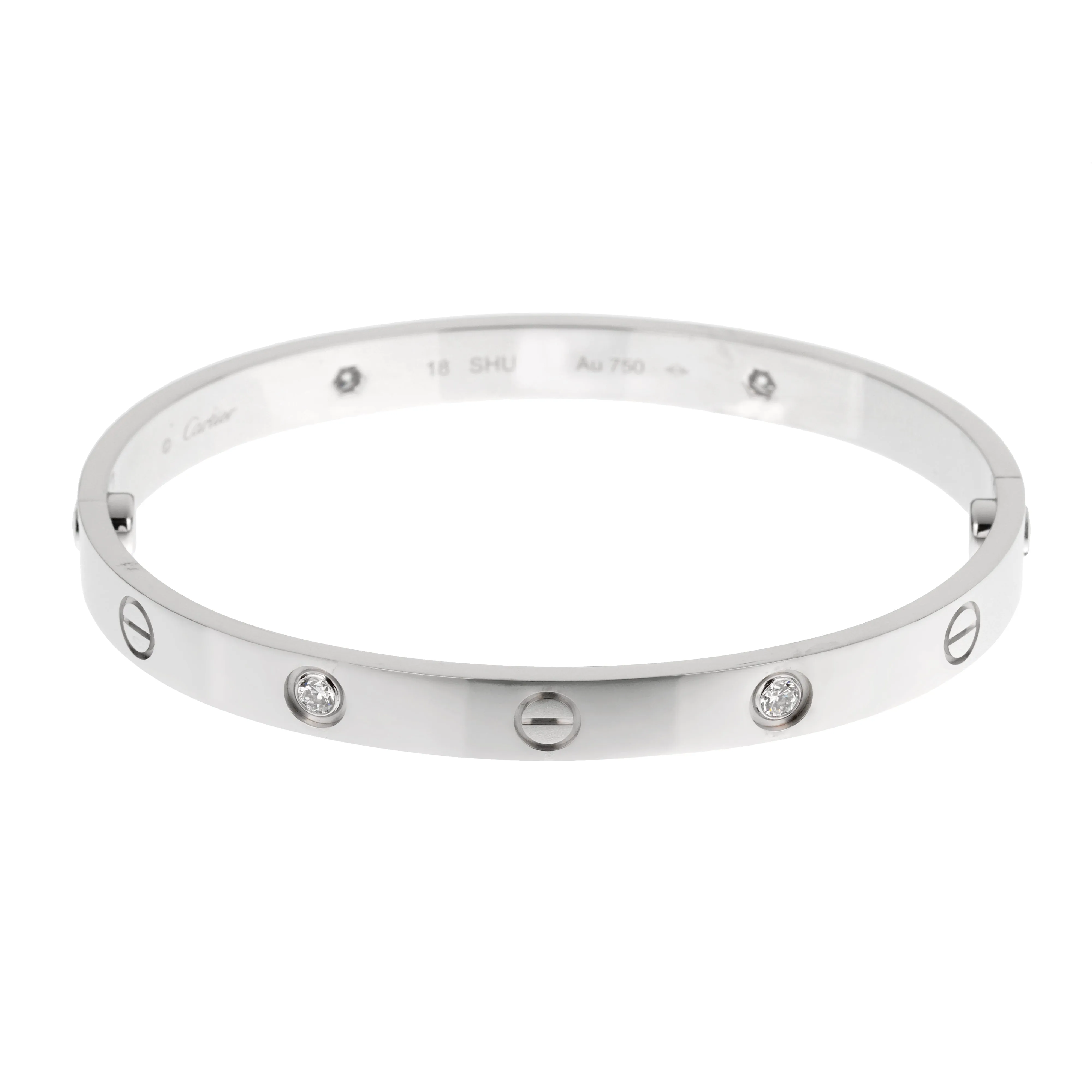 Cartier 4 Diamond Love Classic White Gold Bangle Bracelet Sz 18