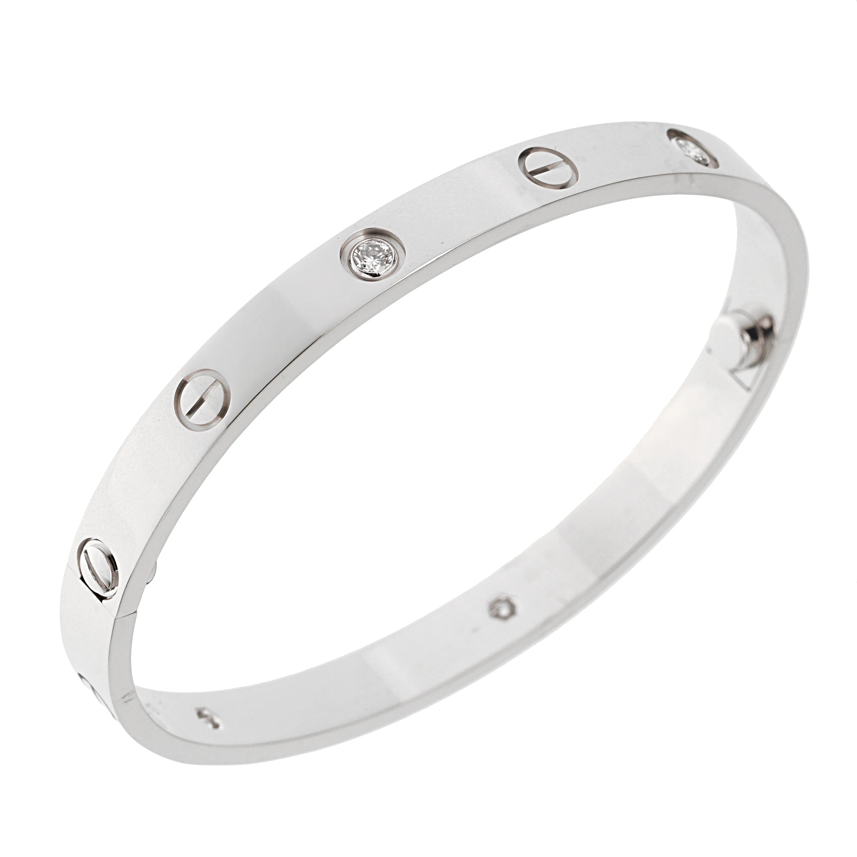 Cartier 4 Diamond Love Classic White Gold Bangle Bracelet Sz 18