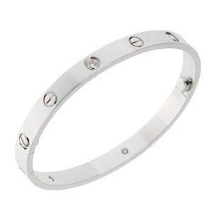 Cartier 4 Diamond Love Classic White Gold Bangle Bracelet Sz 18