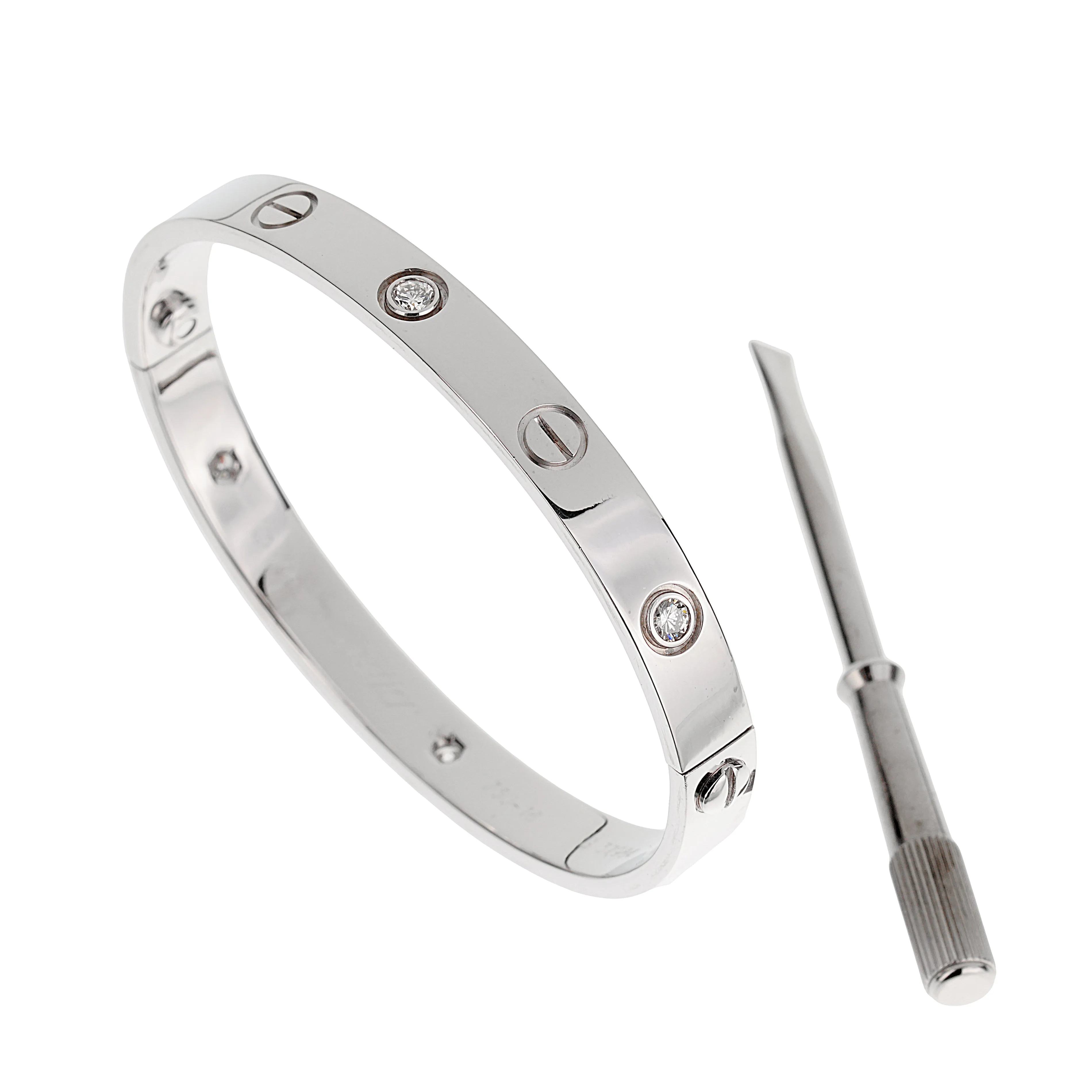 Cartier Love Classic 6 Diamond 18k White Gold Bangle Bracelet Sz 16