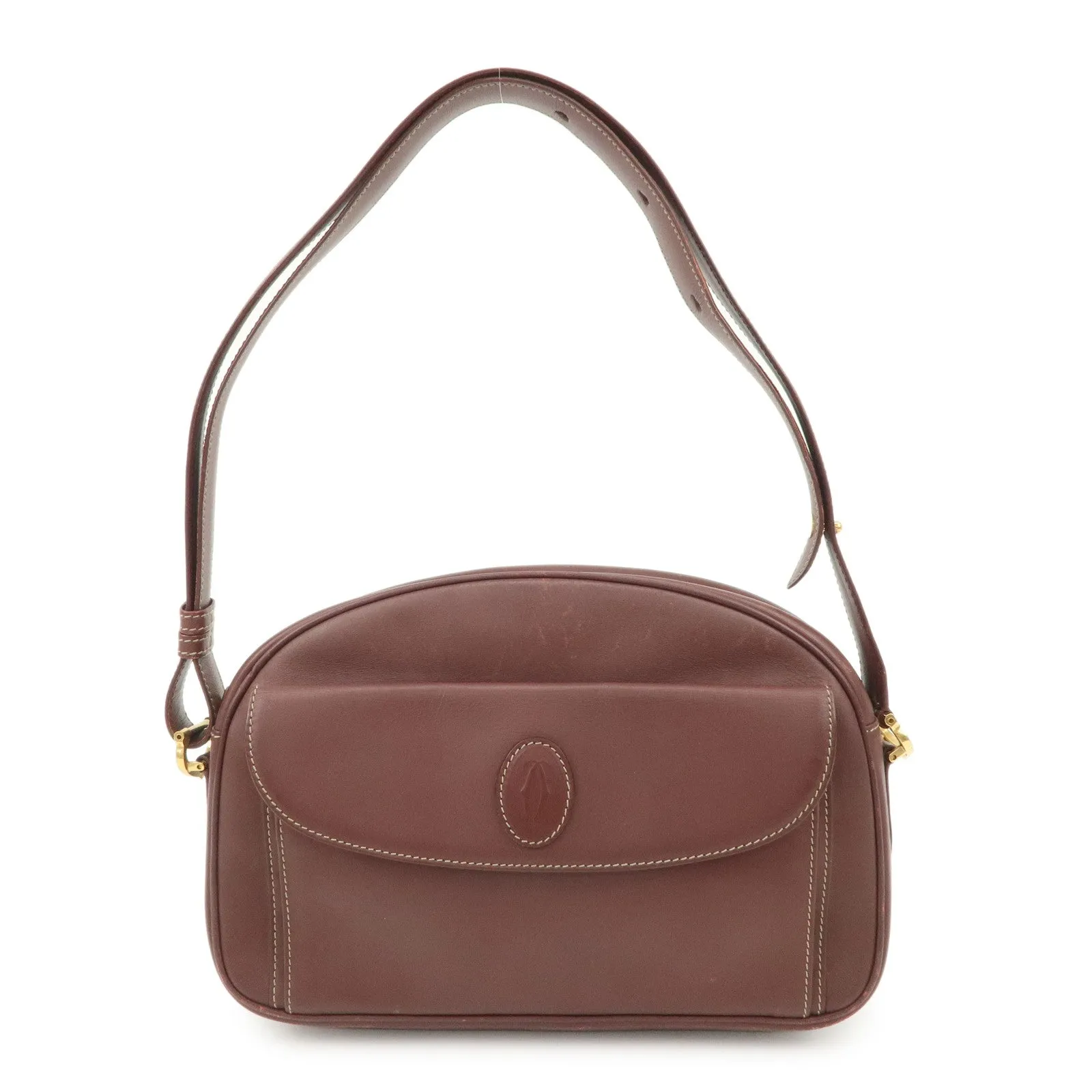Cartier Must de Cartier Calf Leather Shoulder Bag Burgundy Gold HDW