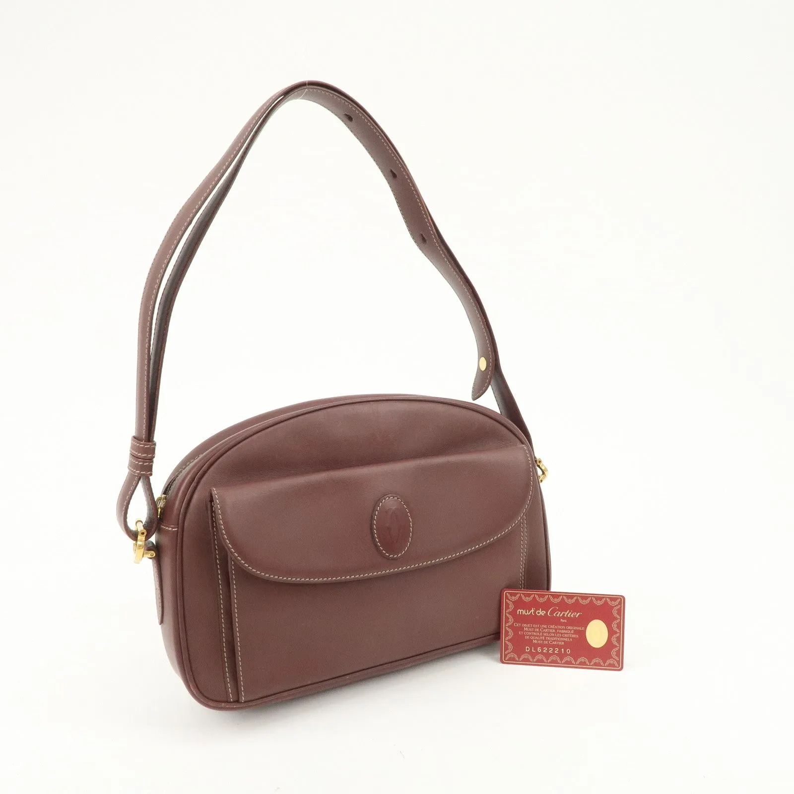 Cartier Must de Cartier Calf Leather Shoulder Bag Burgundy Gold HDW
