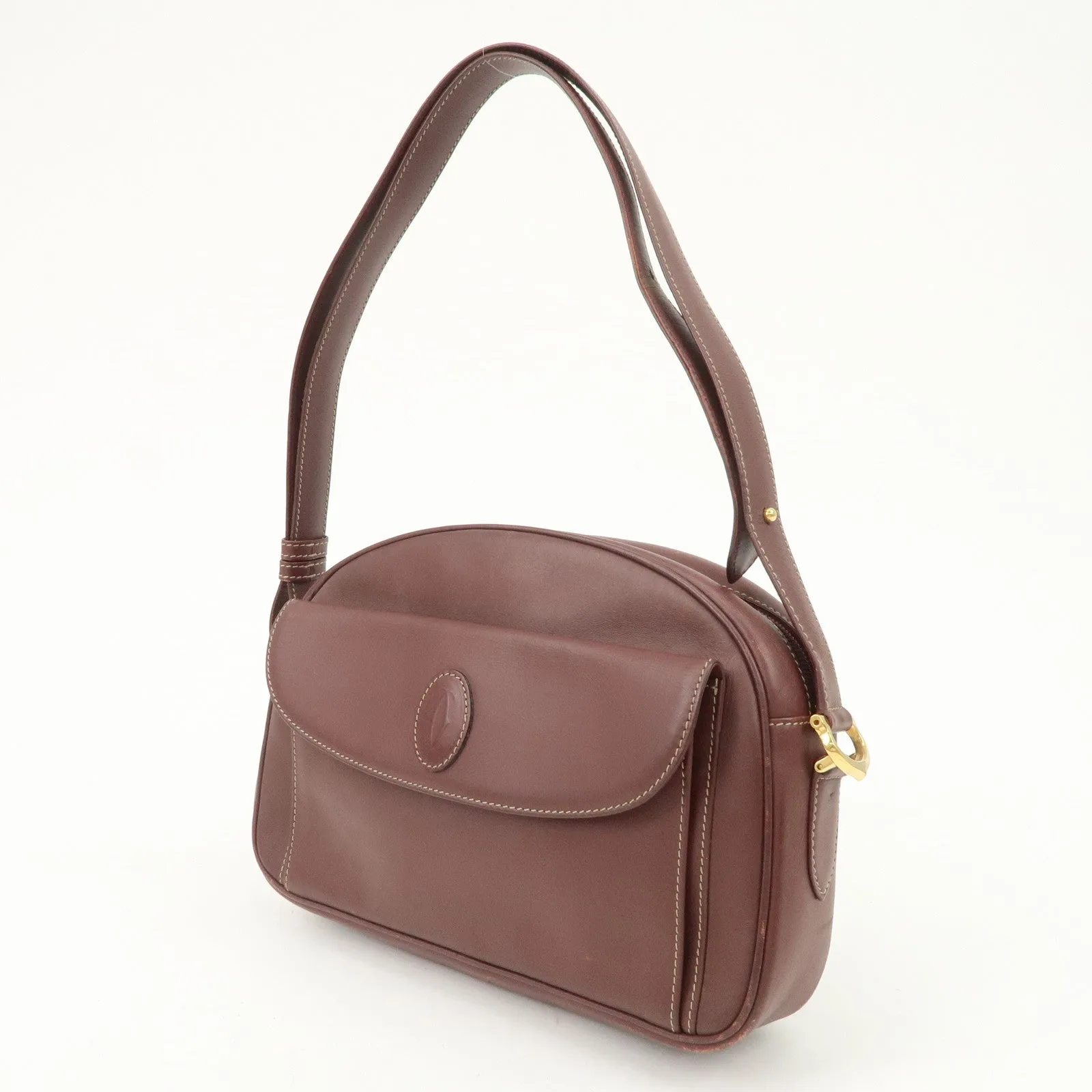 Cartier Must de Cartier Calf Leather Shoulder Bag Burgundy Gold HDW